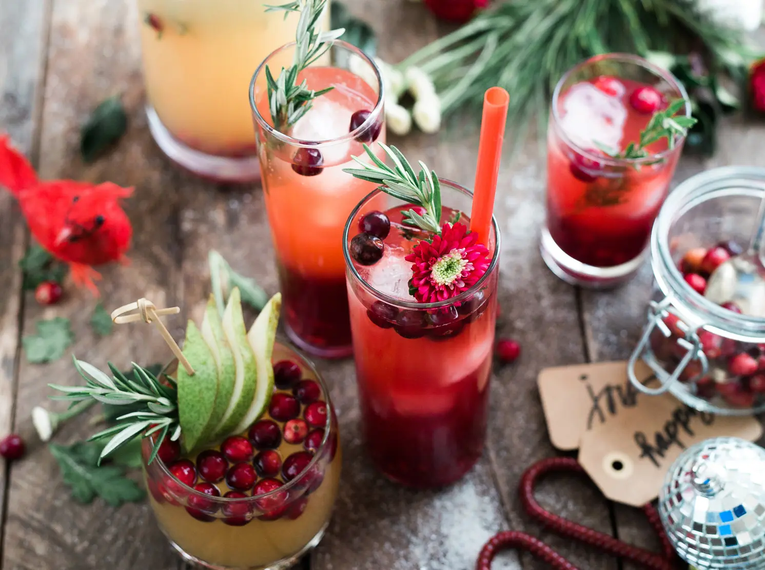 Red Cranberry Cocktails with Garnishes
